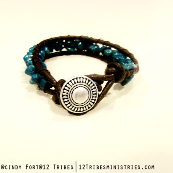 turquoise and leather single wrap back